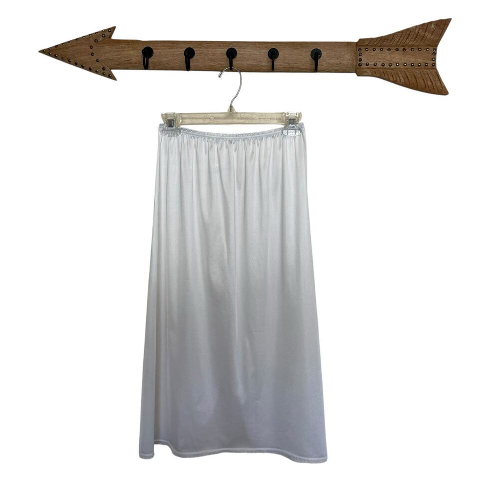 Vanity Fair | Vintage White Skirt Half Long Slip Slit Lace Trim Size Medium 27”